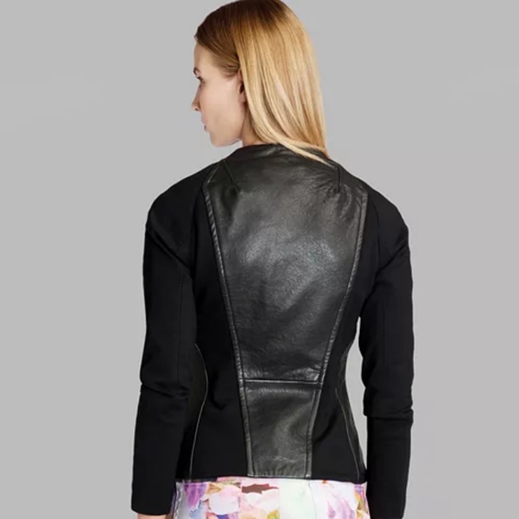 Ted Baker Melaa Leather Panel Moto Biker Jacket, Ted Size 2 - Picture 6 of 10